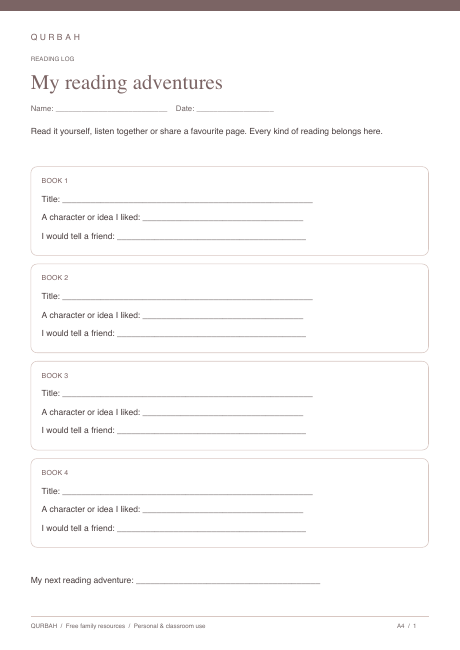 My reading adventures printable preview
