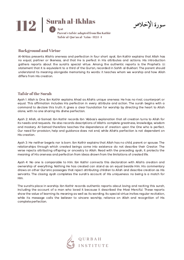 Surah al-Ikhlas, page 1: parent tafsir